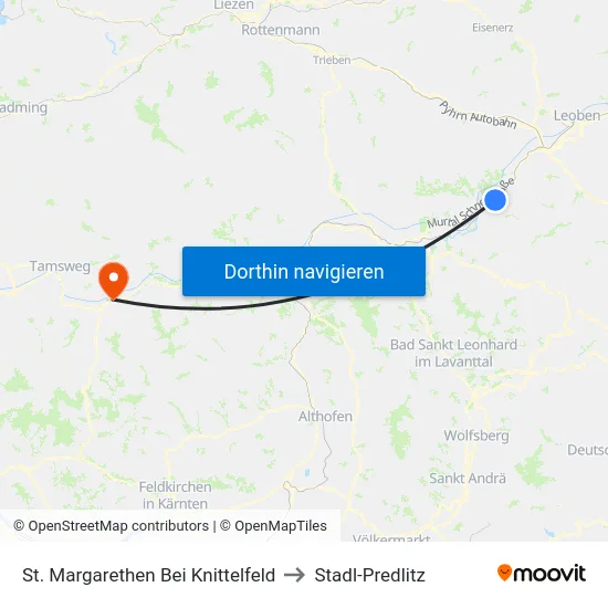 St. Margarethen Bei Knittelfeld to Stadl-Predlitz map