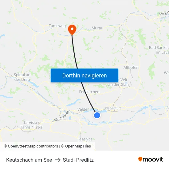 Keutschach am See to Stadl-Predlitz map