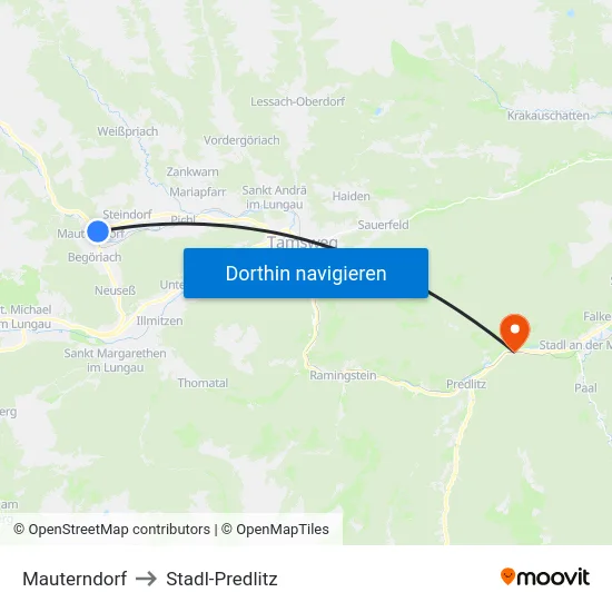 Mauterndorf to Stadl-Predlitz map