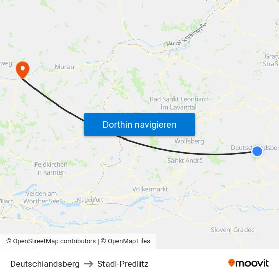 Deutschlandsberg to Stadl-Predlitz map