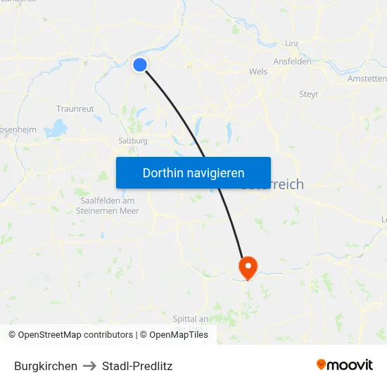 Burgkirchen to Stadl-Predlitz map