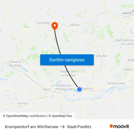 Krumpendorf am Wörthersee to Stadl-Predlitz map