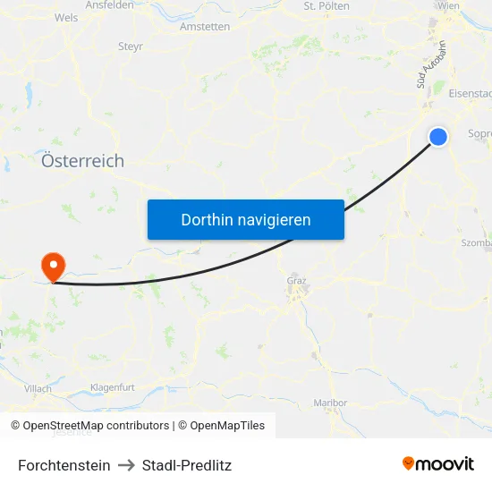 Forchtenstein to Stadl-Predlitz map