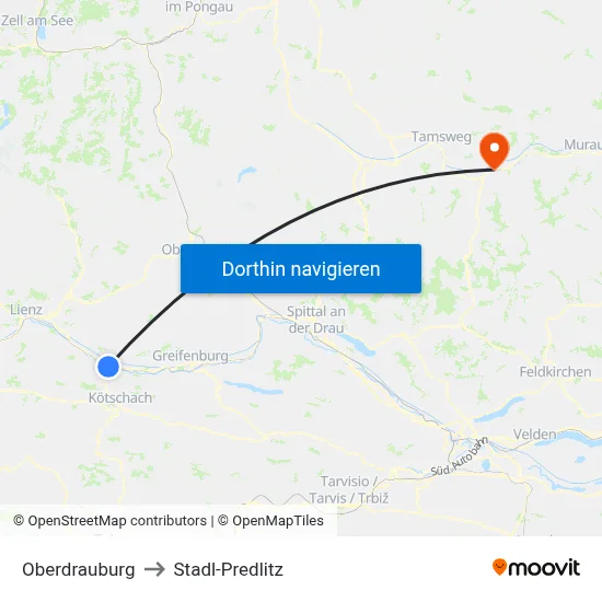 Oberdrauburg to Stadl-Predlitz map