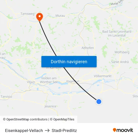 Eisenkappel-Vellach to Stadl-Predlitz map