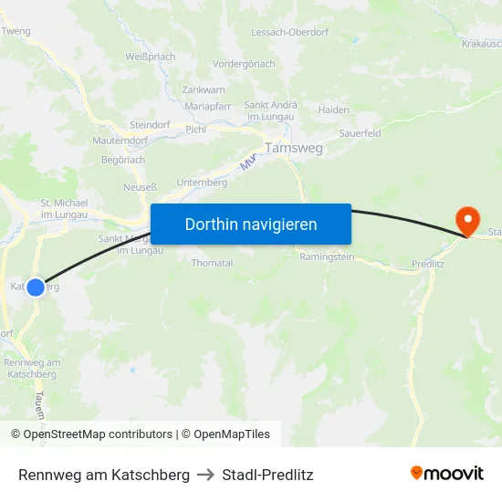 Rennweg am Katschberg to Stadl-Predlitz map