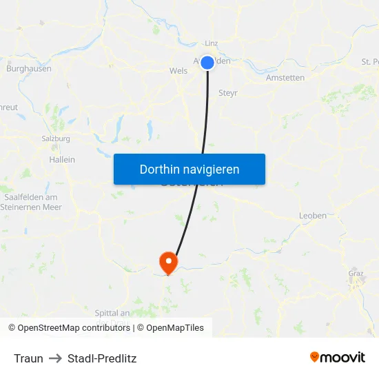 Traun to Stadl-Predlitz map