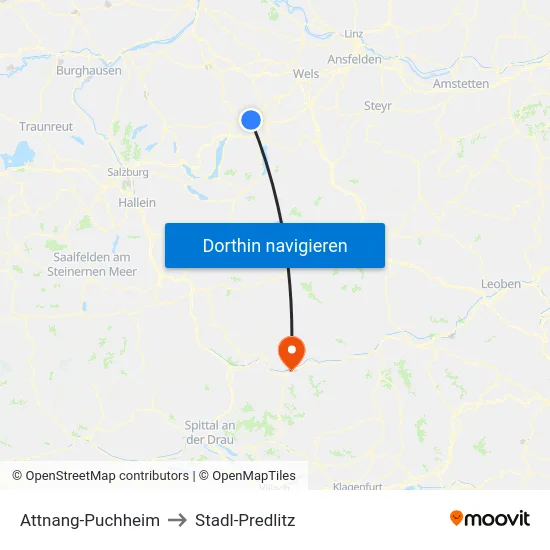 Attnang-Puchheim to Stadl-Predlitz map
