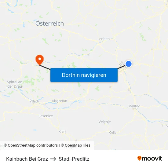 Kainbach Bei Graz to Stadl-Predlitz map