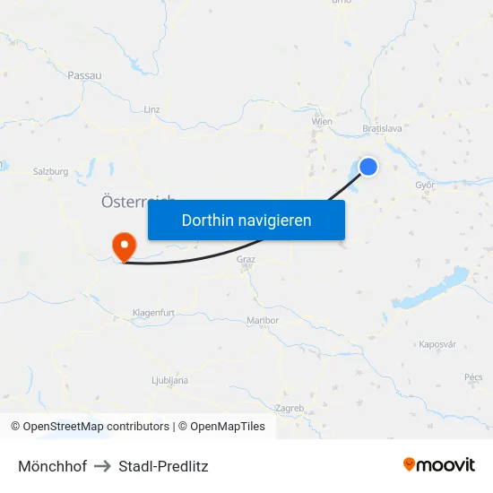 Mönchhof to Stadl-Predlitz map