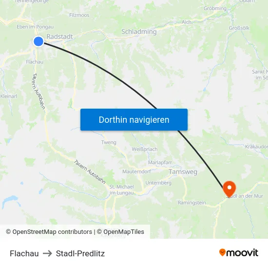 Flachau to Stadl-Predlitz map