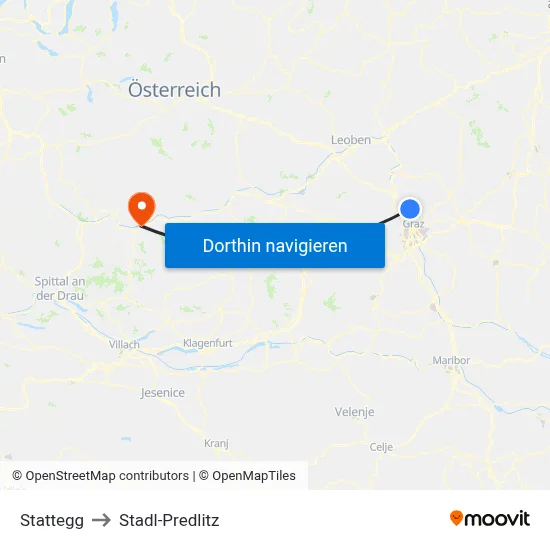 Stattegg to Stadl-Predlitz map