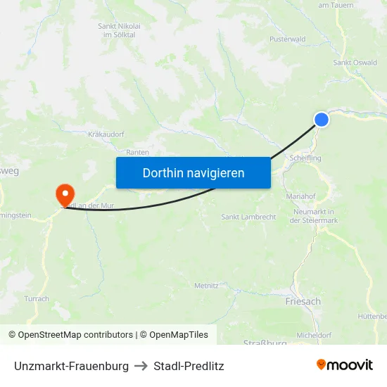 Unzmarkt-Frauenburg to Stadl-Predlitz map