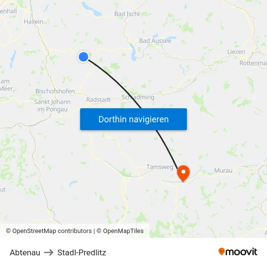 Abtenau to Stadl-Predlitz map
