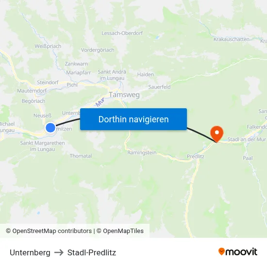 Unternberg to Stadl-Predlitz map