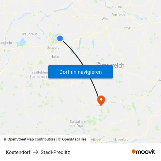 Köstendorf to Stadl-Predlitz map