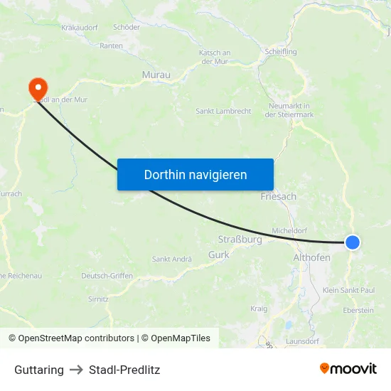 Guttaring to Stadl-Predlitz map
