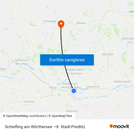 Schiefling am Wörthersee to Stadl-Predlitz map