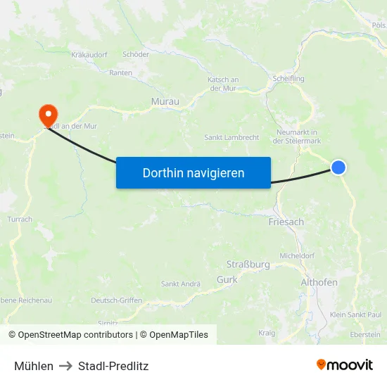 Mühlen to Stadl-Predlitz map