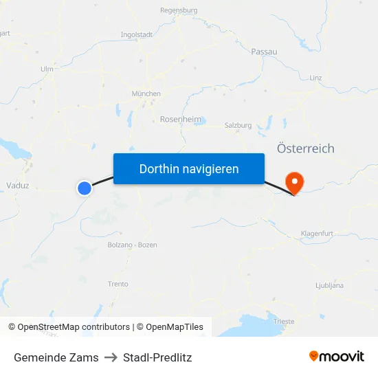 Gemeinde Zams to Stadl-Predlitz map