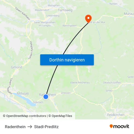 Radenthein to Stadl-Predlitz map