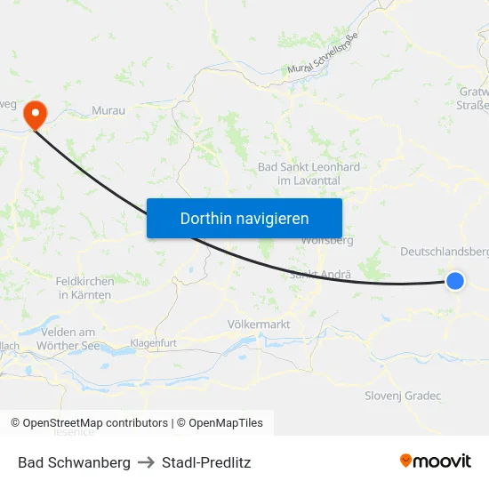 Bad Schwanberg to Stadl-Predlitz map