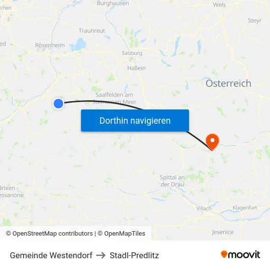 Gemeinde Westendorf to Stadl-Predlitz map
