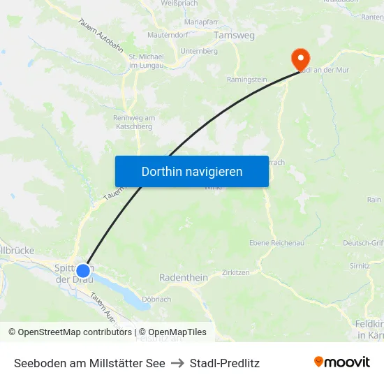 Seeboden am Millstätter See to Stadl-Predlitz map