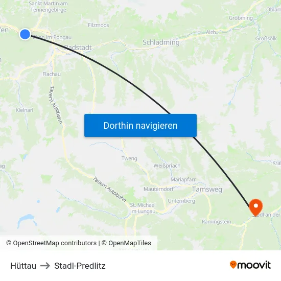 Hüttau to Stadl-Predlitz map
