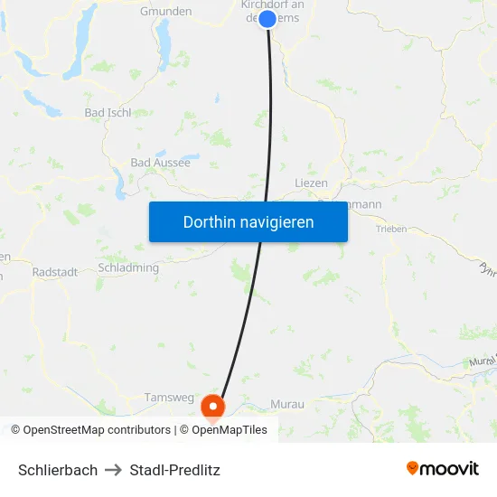 Schlierbach to Stadl-Predlitz map