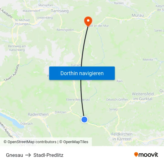 Gnesau to Stadl-Predlitz map