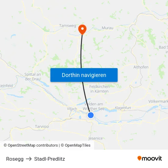 Rosegg to Stadl-Predlitz map