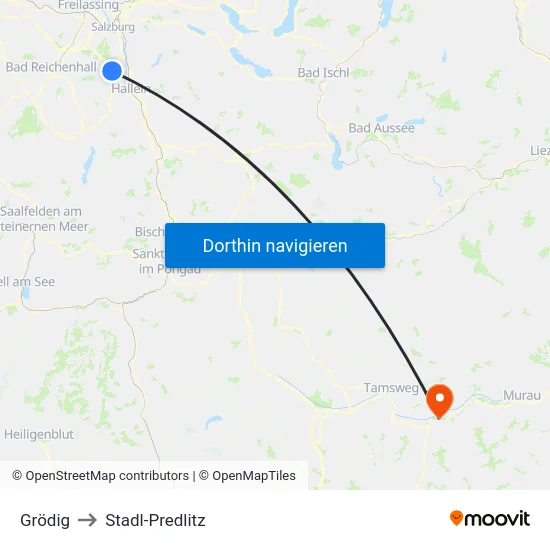 Grödig to Stadl-Predlitz map