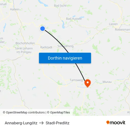 Annaberg-Lungötz to Stadl-Predlitz map