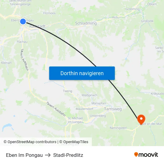 Eben Im Pongau to Stadl-Predlitz map