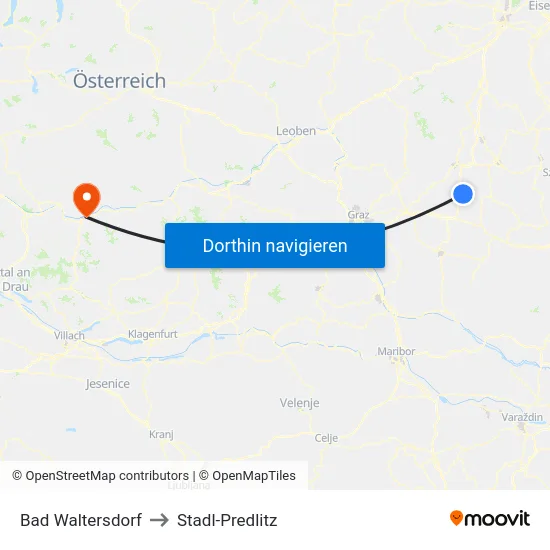 Bad Waltersdorf to Stadl-Predlitz map
