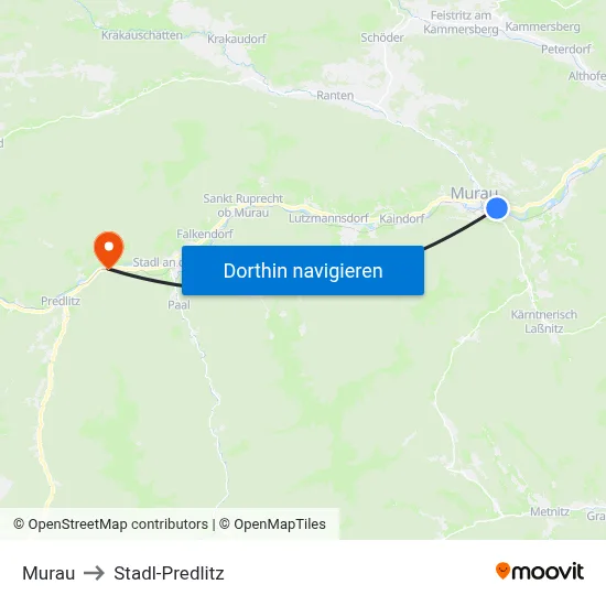 Murau to Stadl-Predlitz map