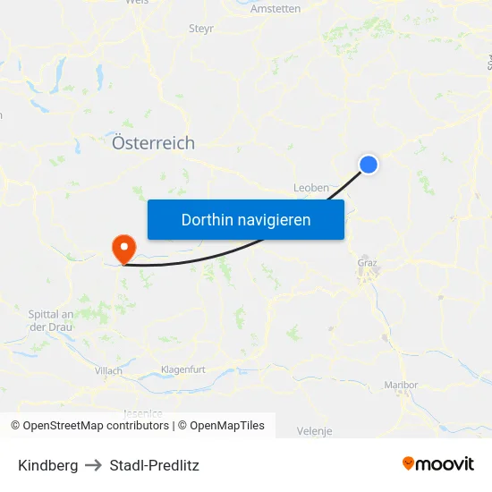 Kindberg to Stadl-Predlitz map
