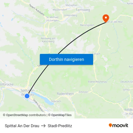 Spittal An Der Drau to Stadl-Predlitz map