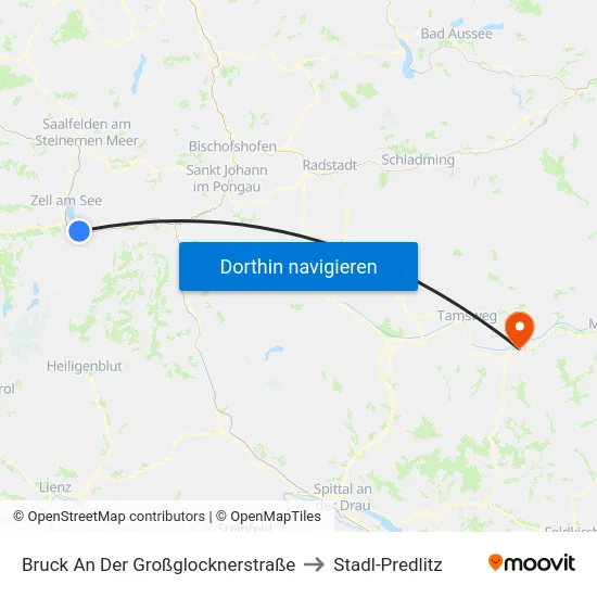Bruck An Der Großglocknerstraße to Stadl-Predlitz map