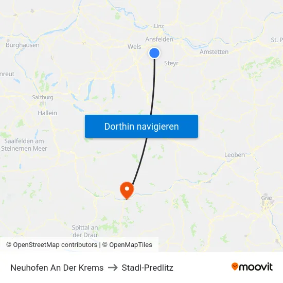 Neuhofen An Der Krems to Stadl-Predlitz map