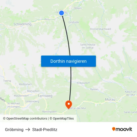 Gröbming to Stadl-Predlitz map