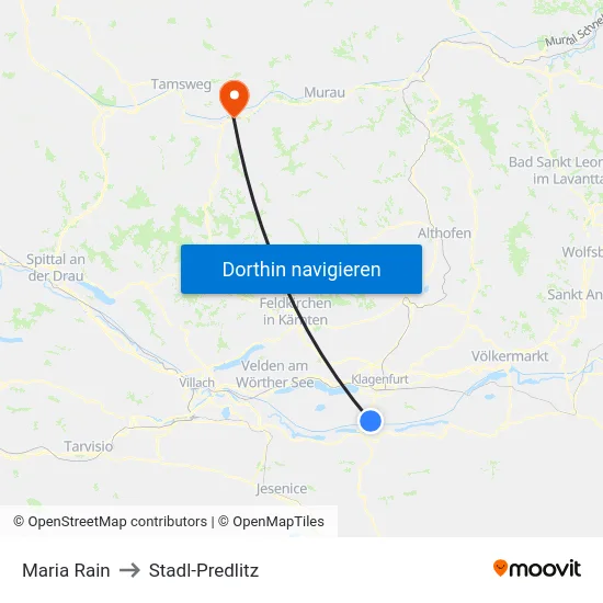 Maria Rain to Stadl-Predlitz map