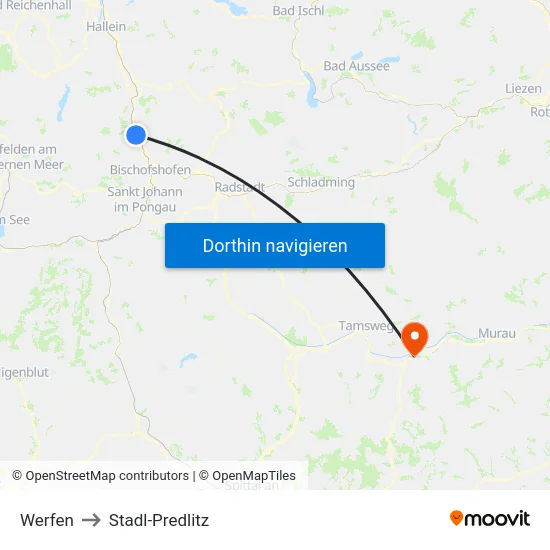 Werfen to Stadl-Predlitz map