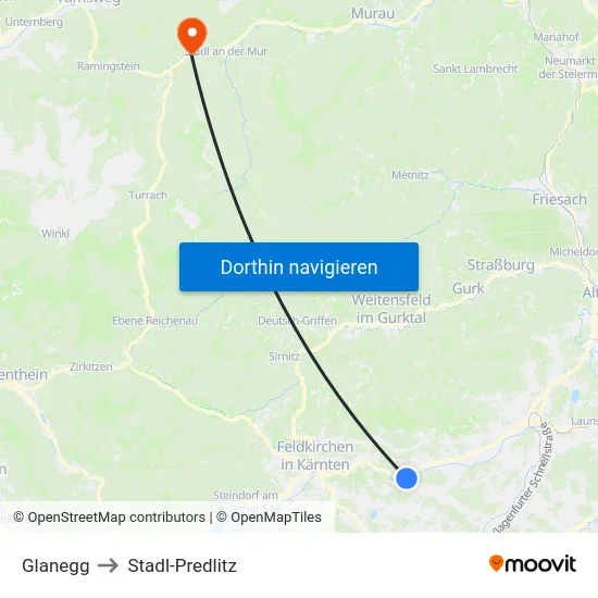 Glanegg to Stadl-Predlitz map