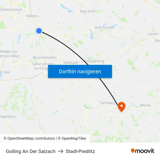 Golling An Der Salzach to Stadl-Predlitz map