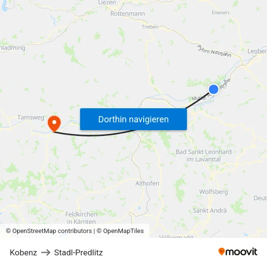 Kobenz to Stadl-Predlitz map