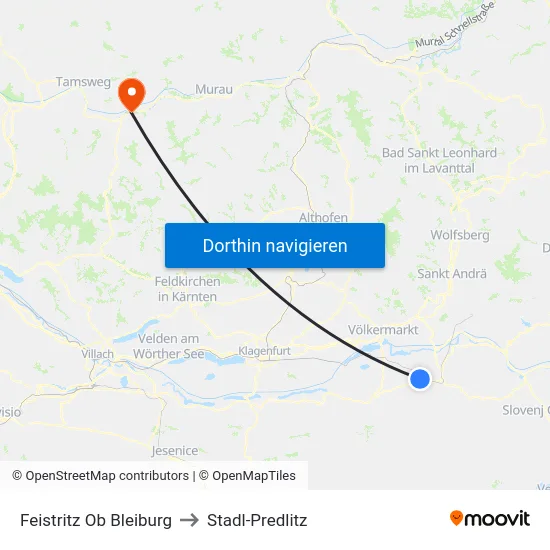 Feistritz Ob Bleiburg to Stadl-Predlitz map