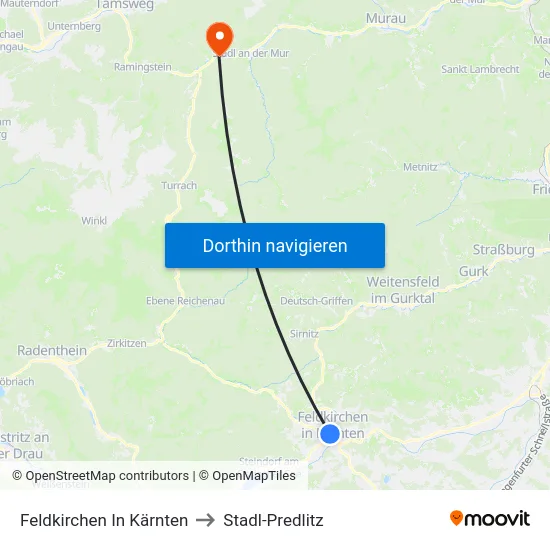 Feldkirchen In Kärnten to Stadl-Predlitz map
