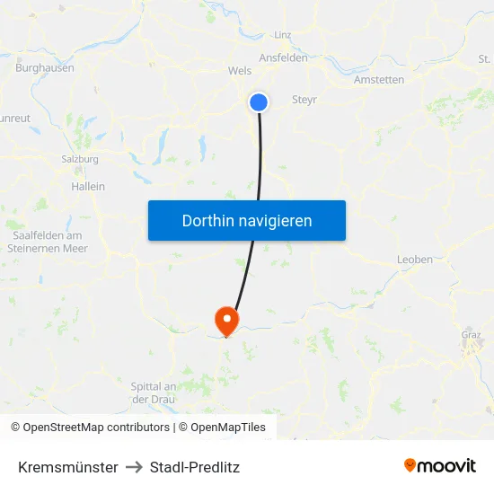 Kremsmünster to Stadl-Predlitz map